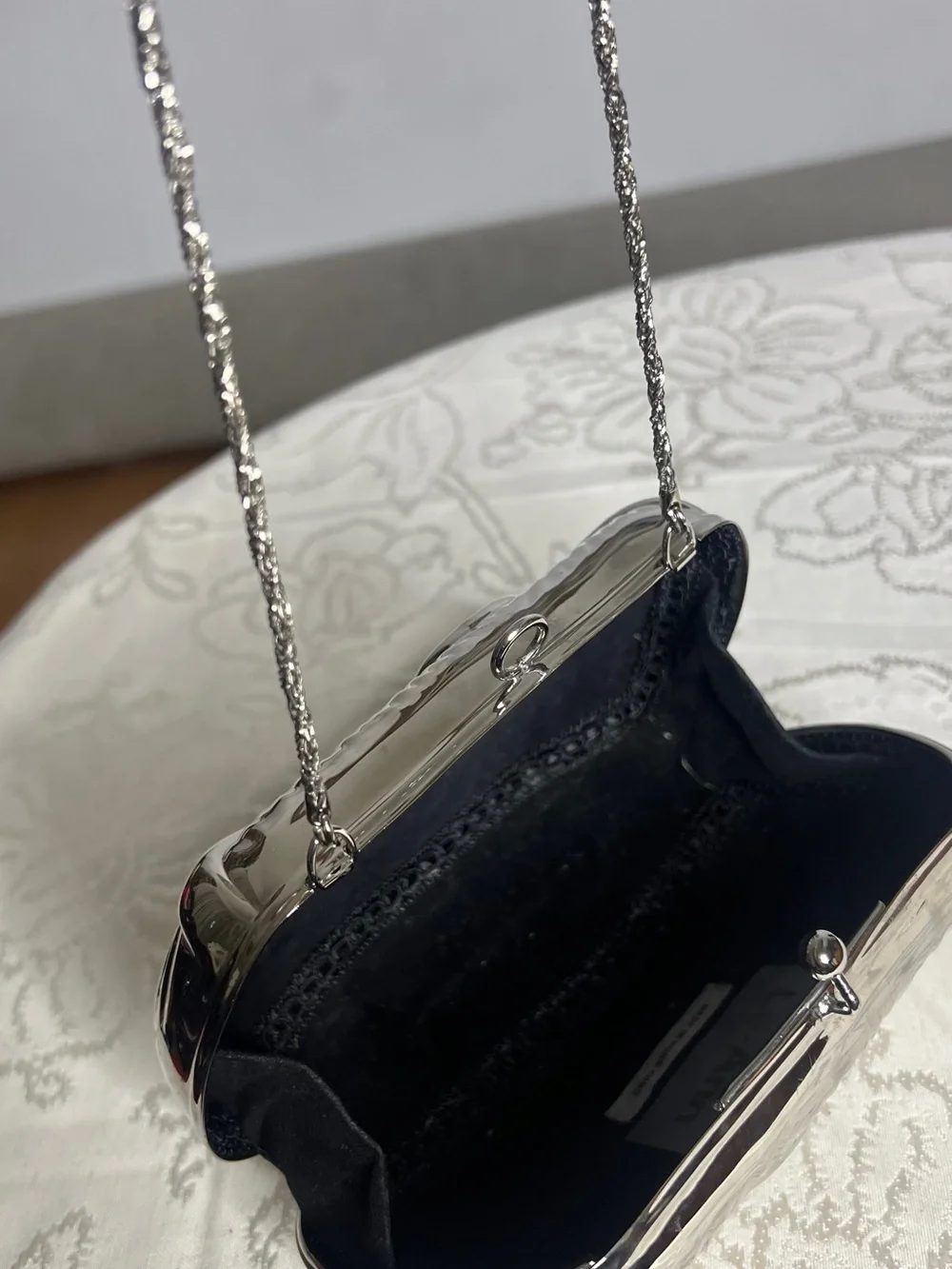 Vintage Le-Ann Metallic Silver Evening Clutch with Crystal Detail